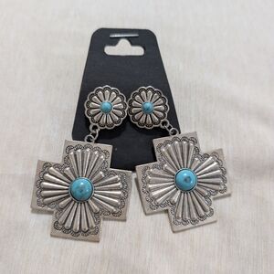Vintage Silver and Turquoise cross Earrings